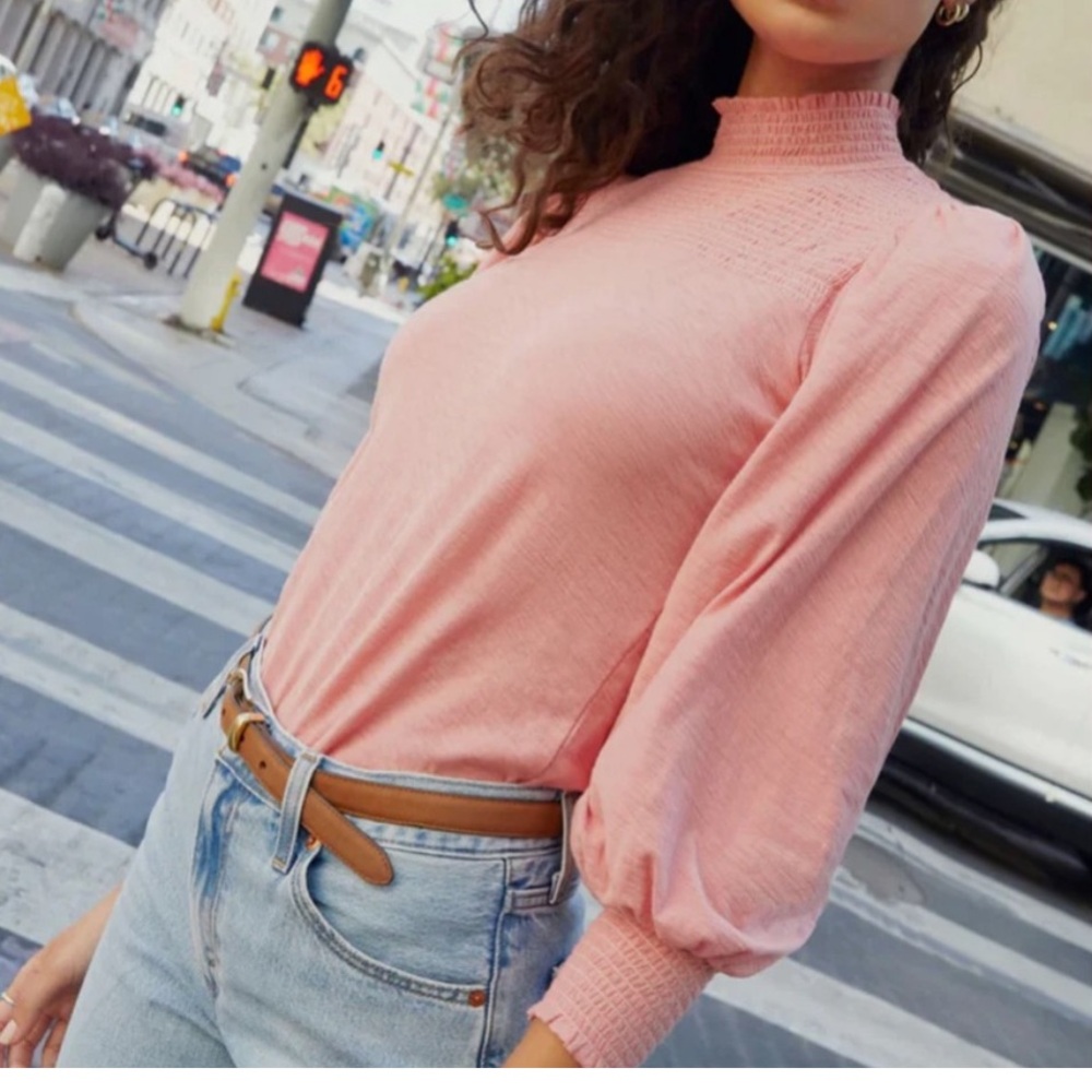 Nation LTD Sabrina long puff sleeve pink smocked boho blouse top - Picture 3 of 11